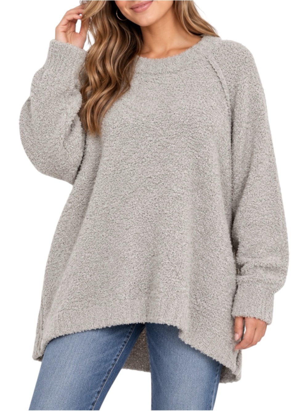 Free People Teddy Sweater Tunic Small Silver Clouds Wool Blend Oversized Boho